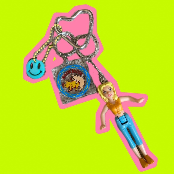 Y2K Polly Pocket & Bacon Attitude Medium Bag Charm (Blue/Orange) - Picture 1 of 1